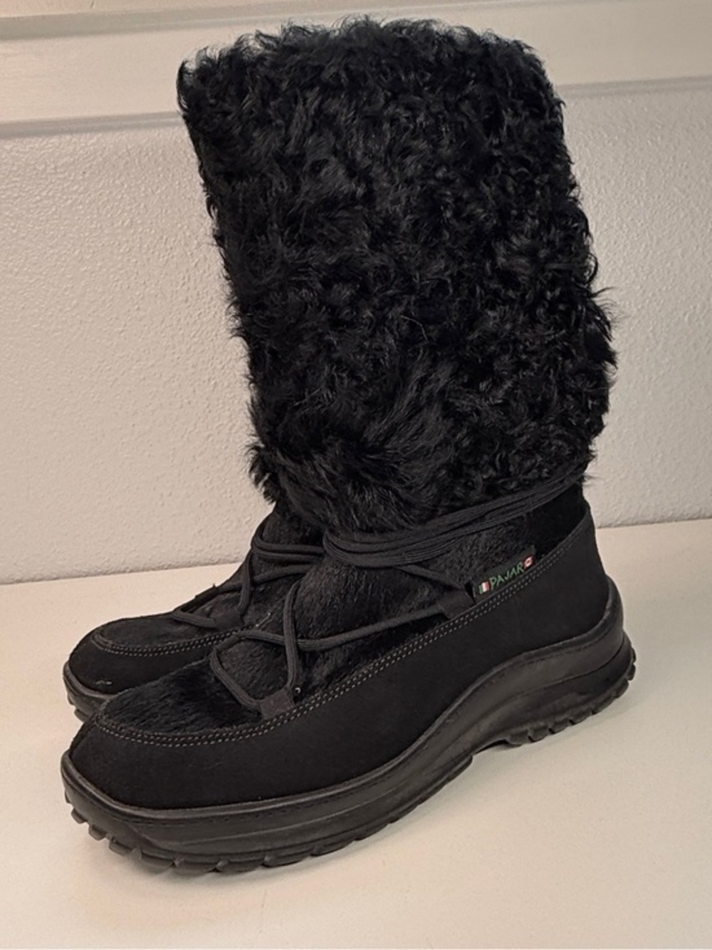 Pajar Canada Tall Curly Fur Snow Boots Black Shearling Winter Boots EU 40 9.5